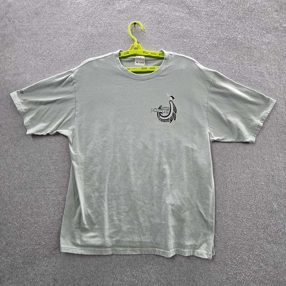Crazy Shirts Men Shirt L Green Graphic Hawaii Hook Print Lawaia Makau Tribal Y2K